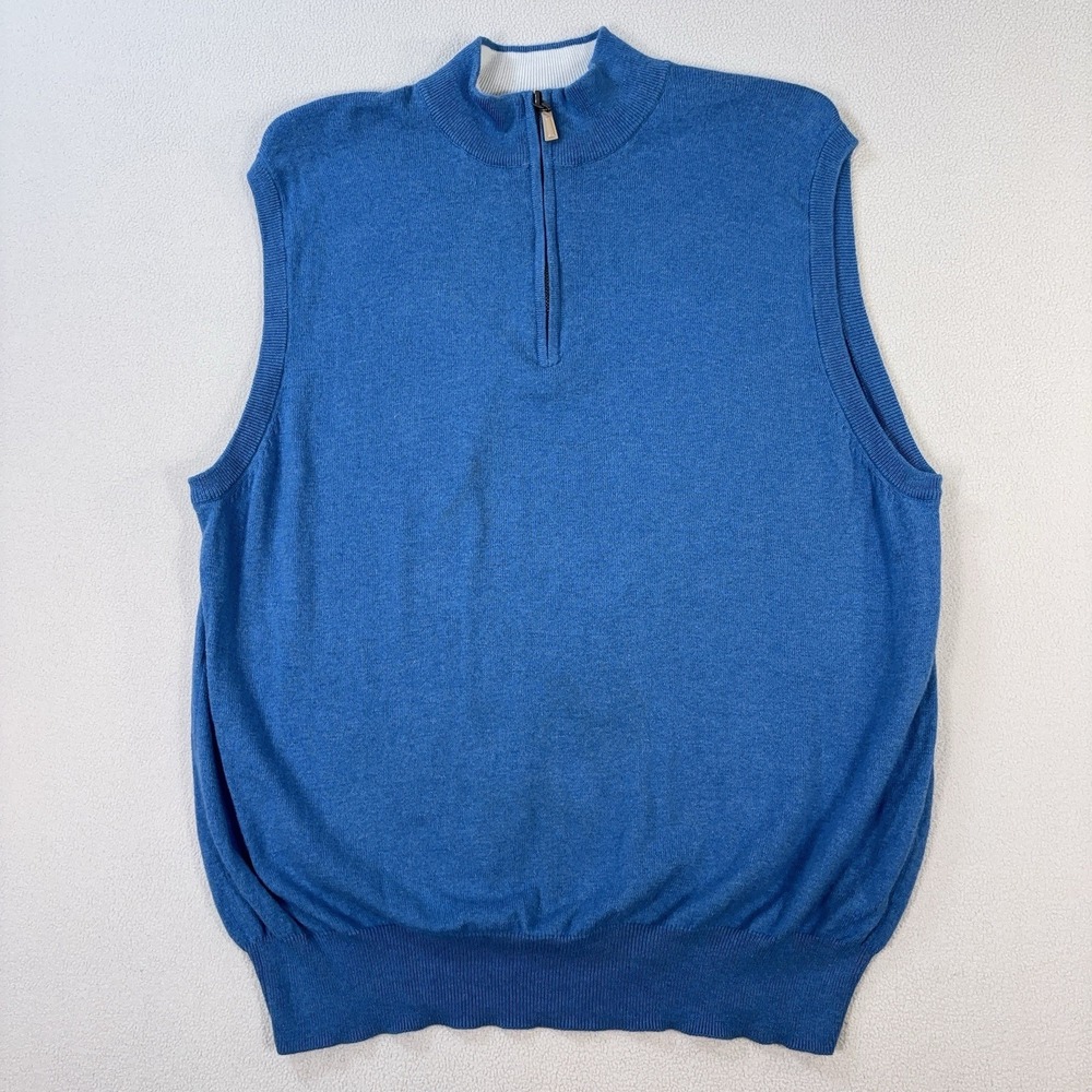 Peter Millar 1/4 Zip Knit Vest Men's M Blue Cashmere Cotton Luxury‎ Blend Golf
